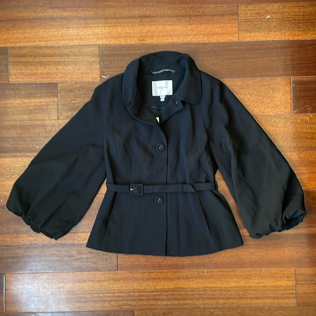 L.K. Bennett Crop Bolero Puff Sleeve Button Belted Black Jacket Nwt Size 4
